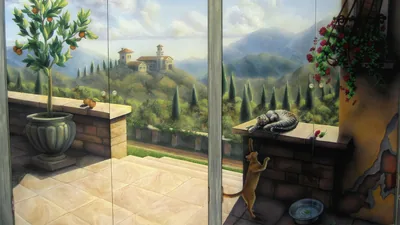Hand-painted trompe l'oeil doors - Tuscan fantasy 