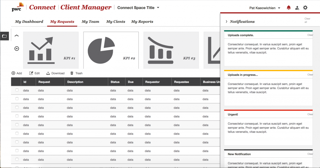 PwC Connect UI layout